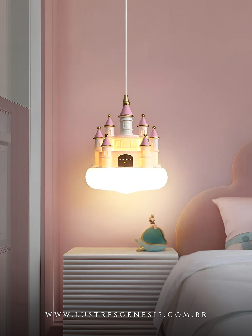 Luminaria Pendente Castelo Princesa Rosa Branco Estilo Infantil LED Decoracao para Quarto Infantil Quarto Menina Cabeceira